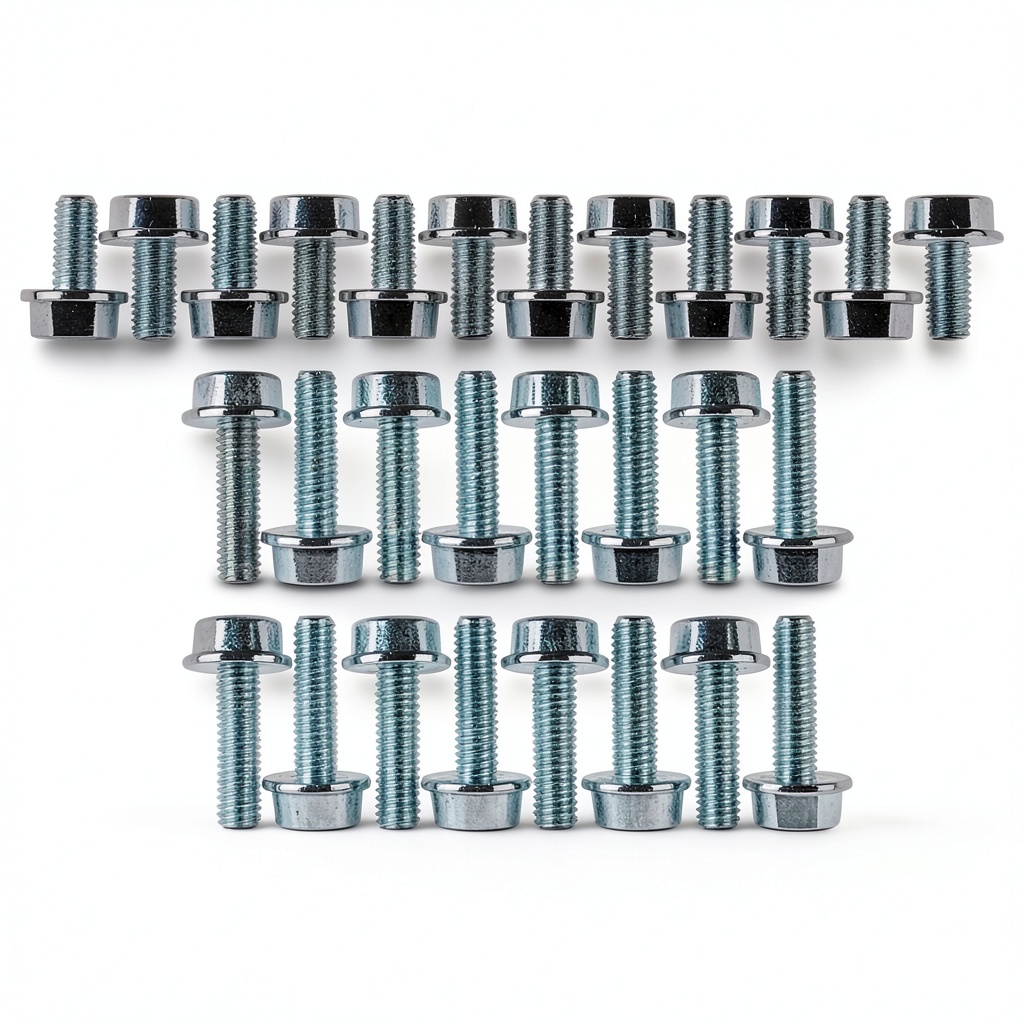 Close‑up of ICT Billet metric flange bolt with zinc coating