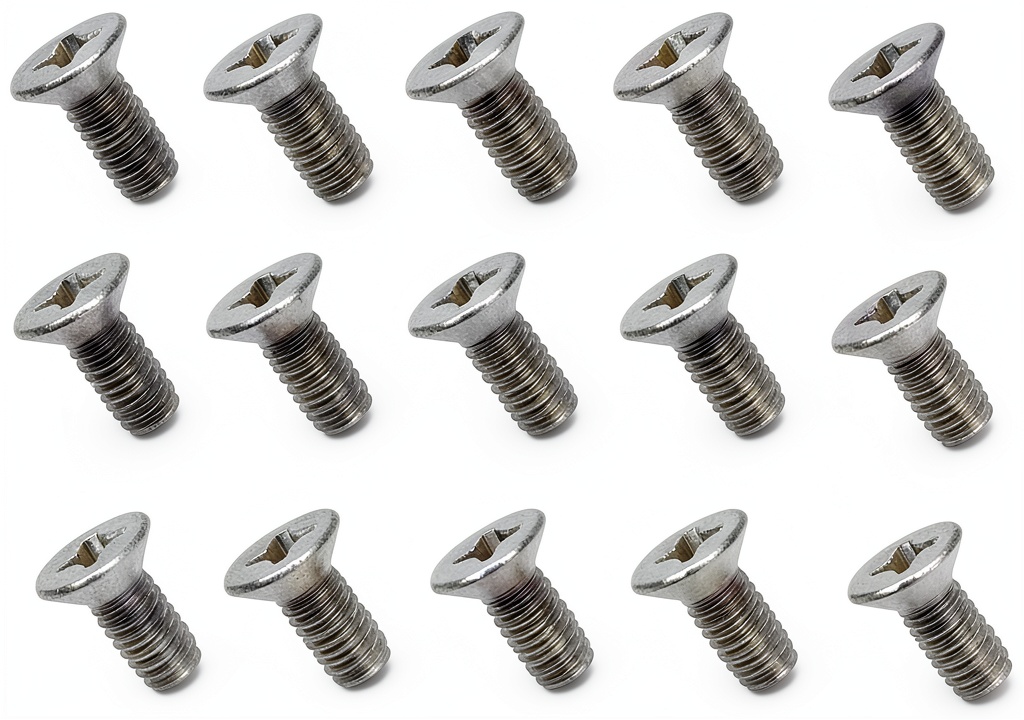 Installing ONISMEZ Brake Disc Rotor Screws 20‑Piece Stainless Steel Flat Head on a wooden workbench