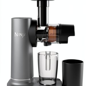 Ninja NeverClog 150 W Cold Press Juicer with 18oz Jug, 30oz Pulp Container, 2-Speed, Compact, Anti-drip lever (JC150) (Renewed)-0
