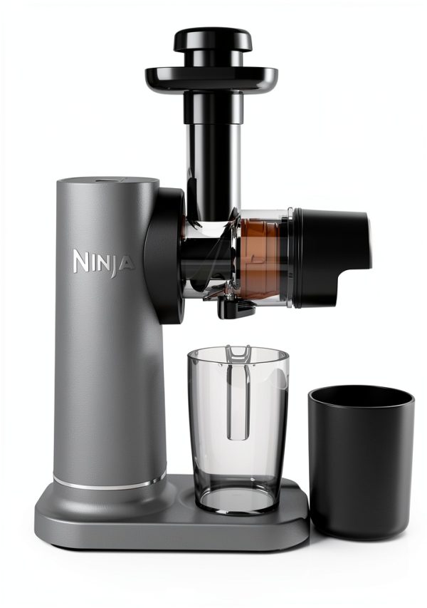 Ninja NeverClog 150 W Cold Press Juicer with 18oz Jug, 30oz Pulp Container, 2-Speed, Compact, Anti-drip lever (JC150) (Renewed)-0