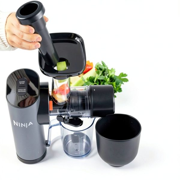 Ninja NeverClog 150 W Cold Press Juicer with 18oz Jug, 30oz Pulp Container, 2-Speed, Compact, Anti-drip lever (JC150) (Renewed)-6