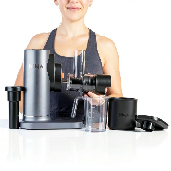 Ninja NeverClog 150 W Cold Press Juicer with 18oz Jug, 30oz Pulp Container, 2-Speed, Compact, Anti-drip lever (JC150) (Renewed)-5