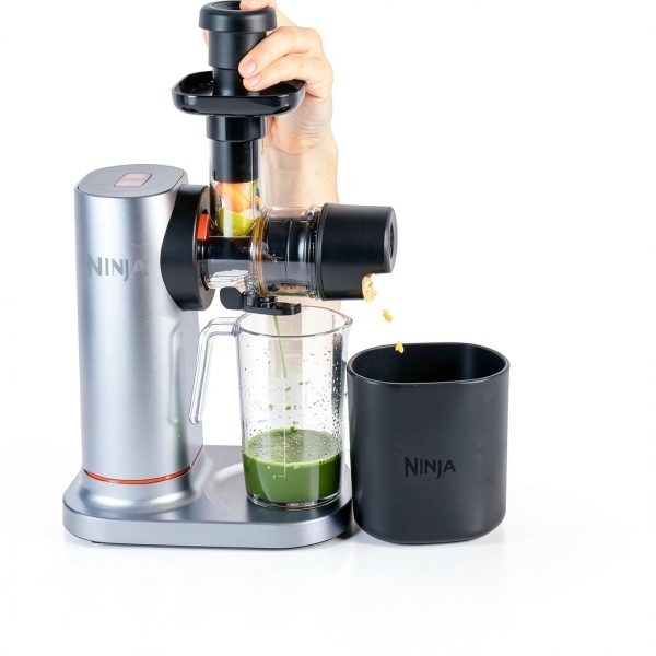 Ninja NeverClog 150 W Cold Press Juicer with 18oz Jug, 30oz Pulp Container, 2-Speed, Compact, Anti-drip lever (JC150) (Renewed)-1