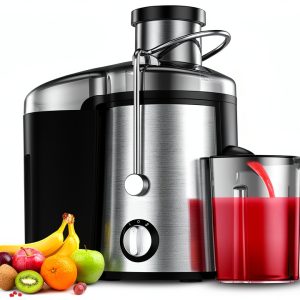 Juicer, 600W Juicer Machine with 3 Inch Wide Chute for Whole Fruits, High Yield Juice Extractor with 3 Speeds, Easy to Clean with Cleaning Brush, Compact Centrifugal Juicer Anti-drip, silver-0