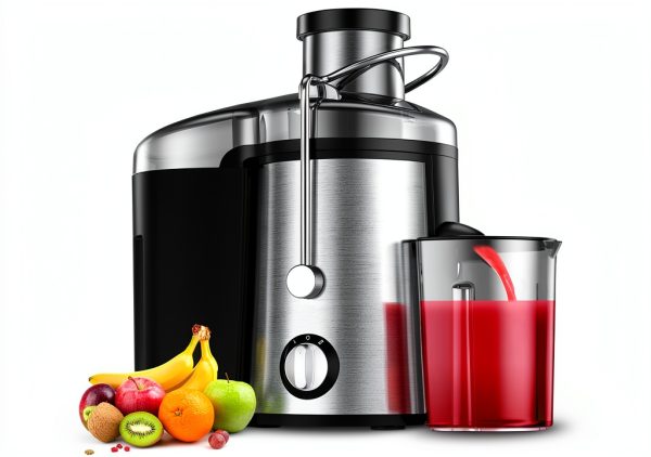Juicer, 600W Juicer Machine with 3 Inch Wide Chute for Whole Fruits, High Yield Juice Extractor with 3 Speeds, Easy to Clean with Cleaning Brush, Compact Centrifugal Juicer Anti-drip, silver-0