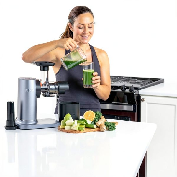 Ninja NeverClog 150 W Cold Press Juicer with 18oz Jug, 30oz Pulp Container, 2-Speed, Compact, Anti-drip lever (JC150) (Renewed)-4