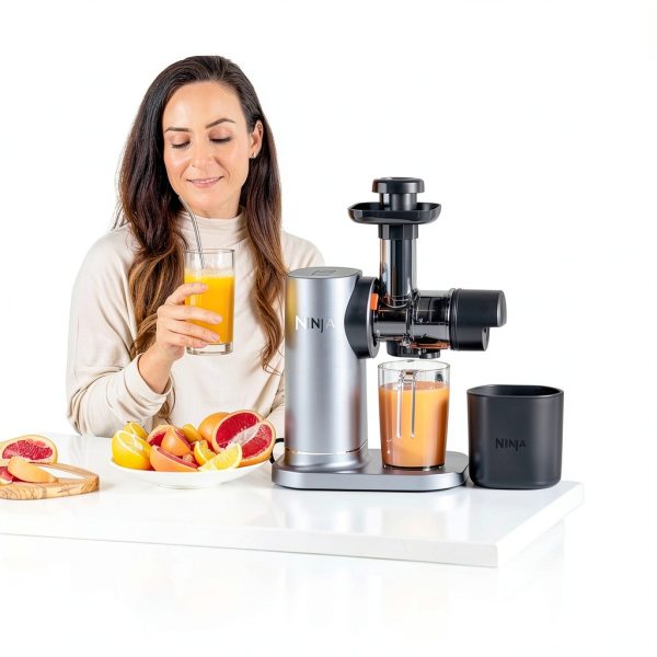 Ninja NeverClog 150 W Cold Press Juicer with 18oz Jug, 30oz Pulp Container, 2-Speed, Compact, Anti-drip lever (JC150) (Renewed)-3